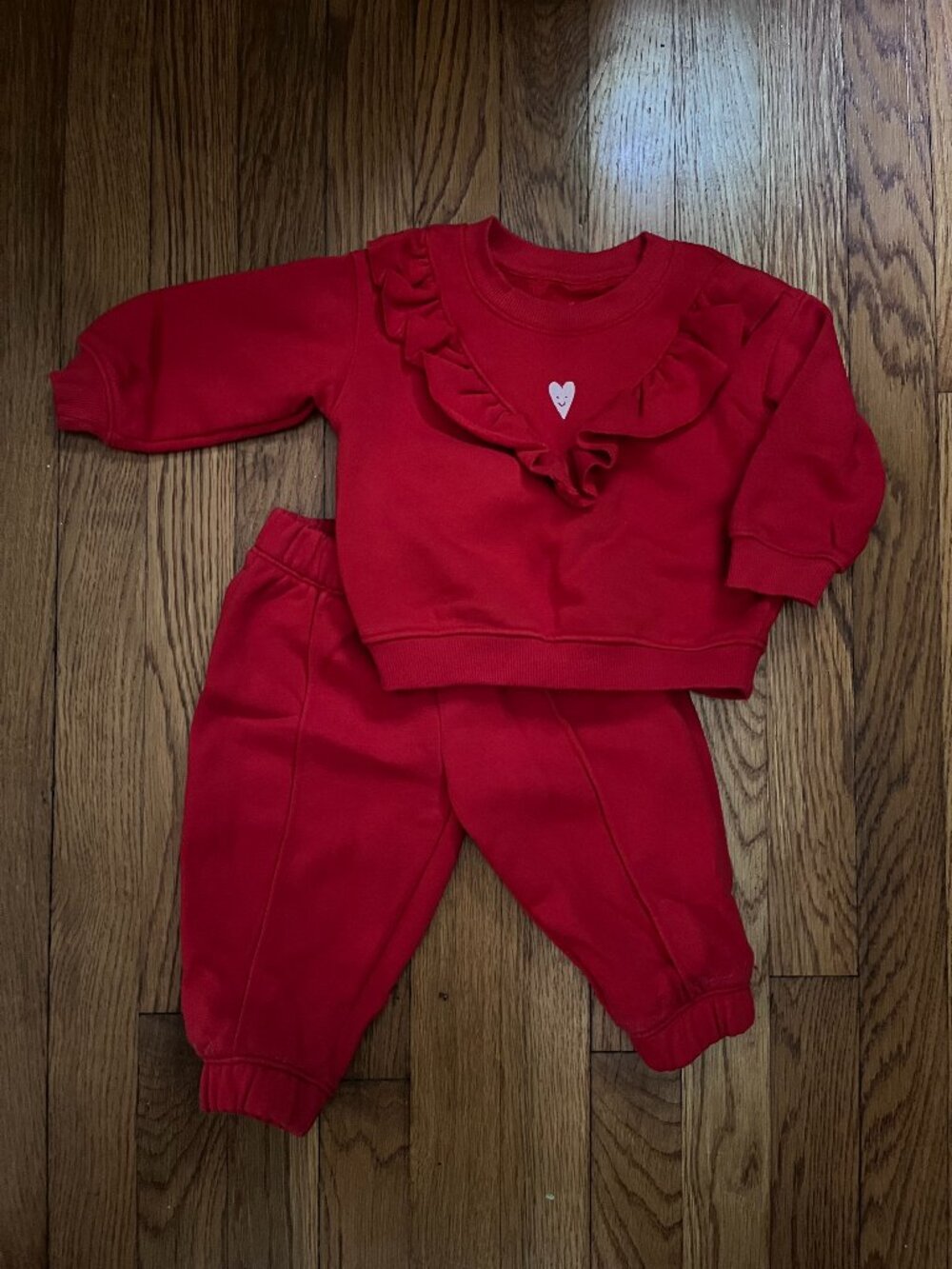 Cat & Jack Toddler Girl Heart Sweat Set, Red, 12M